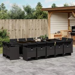 vidaXL 15 részes fekete polyrattan kerti étkezőgarnitúra párnákkal (3277818)