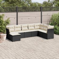 vidaXL 8 részes fekete polyrattan kerti ülőgarnitúra párnákkal (3218046)