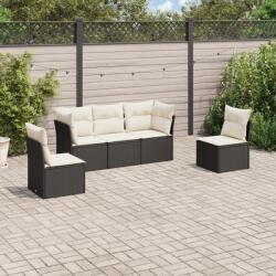 vidaXL 5 részes fekete polyrattan kerti kanapészett párnákkal (3217346)