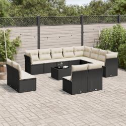 vidaXL 13 részes fekete polyrattan kerti ülőgarnitúra párnákkal (3218476)