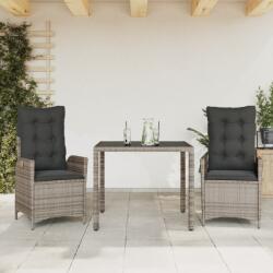 vidaXL 3 részes szürke polyrattan kerti étkezőgarnitúra párnával (3213326)