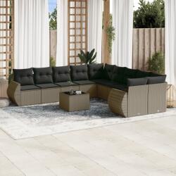vidaXL 11 részes világosszürke polyrattan kerti ülőgarnitúra párnákkal (3254259)