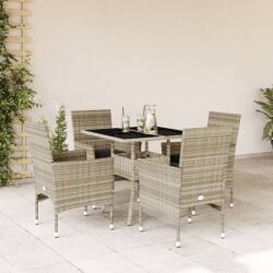 vidaXL 5 részes szürke polyrattan/üveg kerti étkezőgarnitúra párnával (3278612)