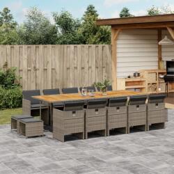 vidaXL 15 részes szürke polyrattan kerti étkezőgarnitúra párnákkal (3210638)