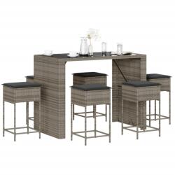 vidaXL 7 részes szürke polyrattan kerti bárszett párnákkal (3261511)