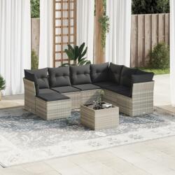 vidaXL 8 részes világosszürke polyrattan kerti ülőgarnitúra párnával (3249841)