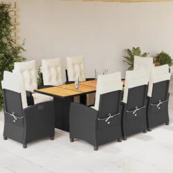 vidaXL 9 részes fekete polyrattan kerti étkezőgarnitúra párnákkal (3212935) - vidaxl