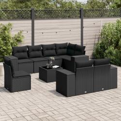 vidaXL 9 részes fekete polyrattan kerti ülőgarnitúra párnákkal (3222844)