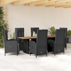 vidaXL 7 részes fekete polyrattan kerti étkezőgarnitúra párnával (3213520)