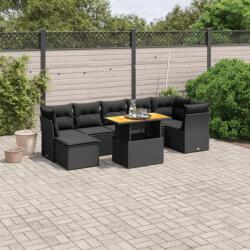 vidaXL 8 részes fekete polyrattan kerti ülőgarnitúra párnákkal (3270943)