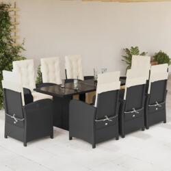 vidaXL 9 részes fekete polyrattan kerti étkezőgarnitúra párnákkal (3212487)