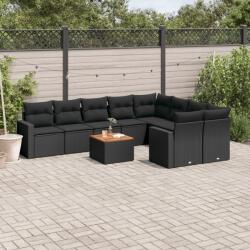 vidaXL 10 részes fekete polyrattan kerti ülőgarnitúra párnákkal (3256608)