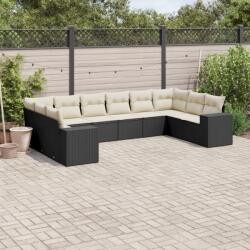 vidaXL 10 részes fekete polyrattan kerti ülőgarnitúra párnákkal (3255403) - vidaxl
