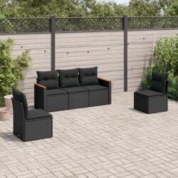 vidaXL 5 részes fekete polyrattan kerti kanapészett párnákkal (3258247)