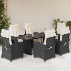 vidaXL 7 részes fekete polyrattan kerti étkezőgarnitúra párnával (3212918)
