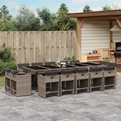 vidaXL 15 részes szürke polyrattan kerti étkezőgarnitúra párnákkal (3277999)
