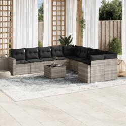 vidaXL 11 részes világosszürke polyrattan kerti ülőgarnitúra párnákkal (3219512)