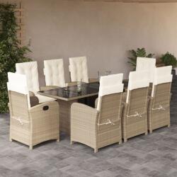 vidaXL 9 részes bézs polyrattan kerti étkezőgarnitúra párnákkal (3212261)