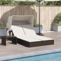 vidaXL barna polyrattan dupla napozóágy tetővel és párnával (368638) - vidaxl