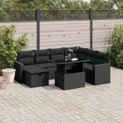 vidaXL 8 részes fekete polyrattan kerti ülőgarnitúra párnákkal (3274835)
