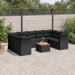 vidaXL 10 részes fekete polyrattan kerti ülőgarnitúra párnákkal (3256132)