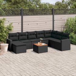 vidaXL 9 részes fekete polyrattan kerti ülőgarnitúra párnákkal (3257028)