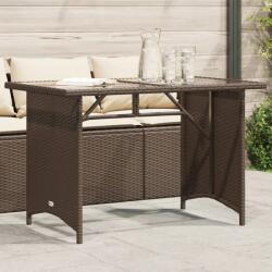 vidaXL barna polyrattan üveglapos kerti asztal 110x68x70 cm (366351)
