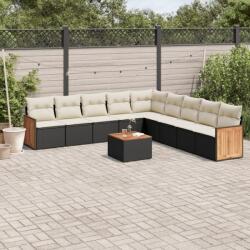 vidaXL 10 részes fekete polyrattan kerti ülőgarnitúra párnákkal (3260145)