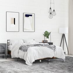 vidaXL füstös tölgy színű szerelt fa és fém ágykeret 140 x 200 cm (3280044)