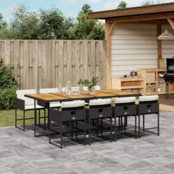 vidaXL 9 részes fekete polyrattan kerti étkezőgarnitúra párnákkal (3278054) - vidaxl