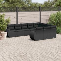 vidaXL 10 részes fekete polyrattan kerti ülőgarnitúra párnákkal (3254222)