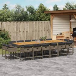 vidaXL 17 részes szürke polyrattan kerti étkezőgarnitúra párnával (3278197)