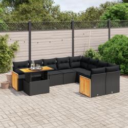 vidaXL 10 részes fekete polyrattan kerti ülőgarnitúra párnákkal (3274121)