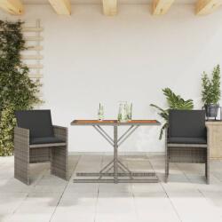vidaXL 3 részes szürke polyrattan bisztrógarnitúra párnákkal (365067)