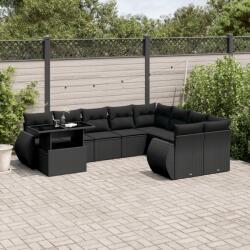 vidaXL 10 részes fekete polyrattan kerti ülőgarnitúra párnákkal (3268765)