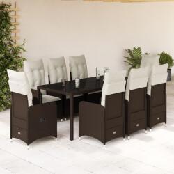 vidaXL 9 részes barna polyrattan kerti bisztrógarnitúra párnákkal (3277071) - vidaxl