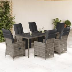 vidaXL 7 részes szürke polyrattan kerti bisztrógarnitúra párnákkal (3276897)