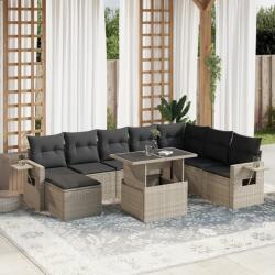 vidaXL 9 részes világosszürke polyrattan kerti ülőgarnitúra párnával (3268102)