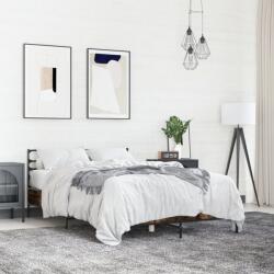 vidaXL füstös tölgy színű szerelt fa és fém ágykeret 140x190 cm (3280079)