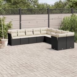 vidaXL 10 részes fekete polyrattan kerti ülőgarnitúra párnákkal (3218236)