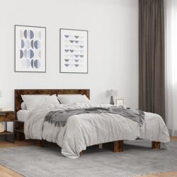 vidaXL füstös tölgy színű szerelt fa és fém ágykeret 135 x 190 cm (3280124) - vidaxl