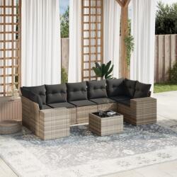 vidaXL 8 részes világosszürke polyrattan kerti ülőgarnitúra párnával (3254679)
