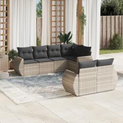 vidaXL 7 részes világosszürke polyrattan kerti ülőgarnitúra párnákkal (3253949)