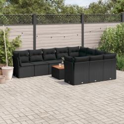 vidaXL 11 részes fekete polyrattan kerti ülőgarnitúra párnákkal (3256167) - vidaxl