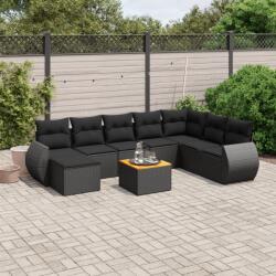 vidaXL 9 részes fekete polyrattan kerti ülőgarnitúra párnákkal (3225138) - vidaxl