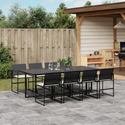 vidaXL 9 részes fekete polyrattan kerti étkezőgarnitúra párnákkal (3295060) - vidaxl