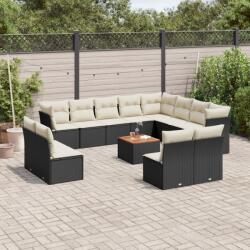 vidaXL 13 részes fekete polyrattan kerti ülőgarnitúra párnákkal (3223928)