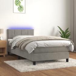 vidaXL világosszürke bársony rugós és LED-es ágy matraccal 90x200 cm (3134381)