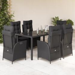 vidaXL 7 részes fekete polyrattan kerti étkezőgarnitúra párnával (3213071) - vidaxl
