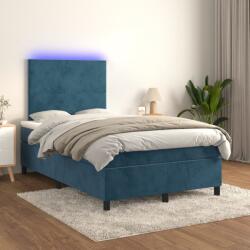 vidaXL sötétkék bársony rugós és LED-es ágy matraccal 120x200 cm (3135997)